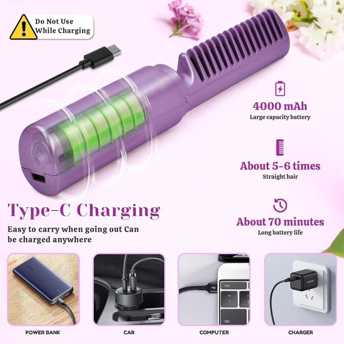 Cordless Ionic Hair Straightener and Curler Comb